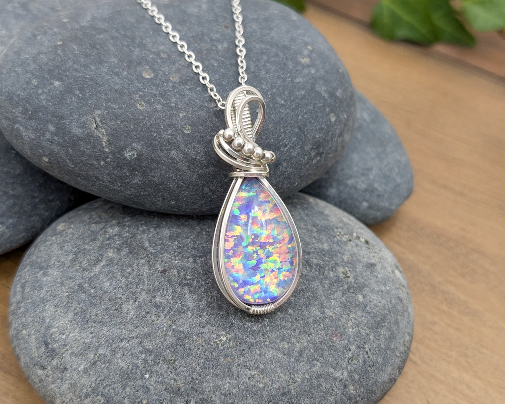Sterling Silver Opal Levels Teardrop Pendant Necklace by Alamea Sterling Silver Opal Levels Teardrop Pendant Necklace by Alamea