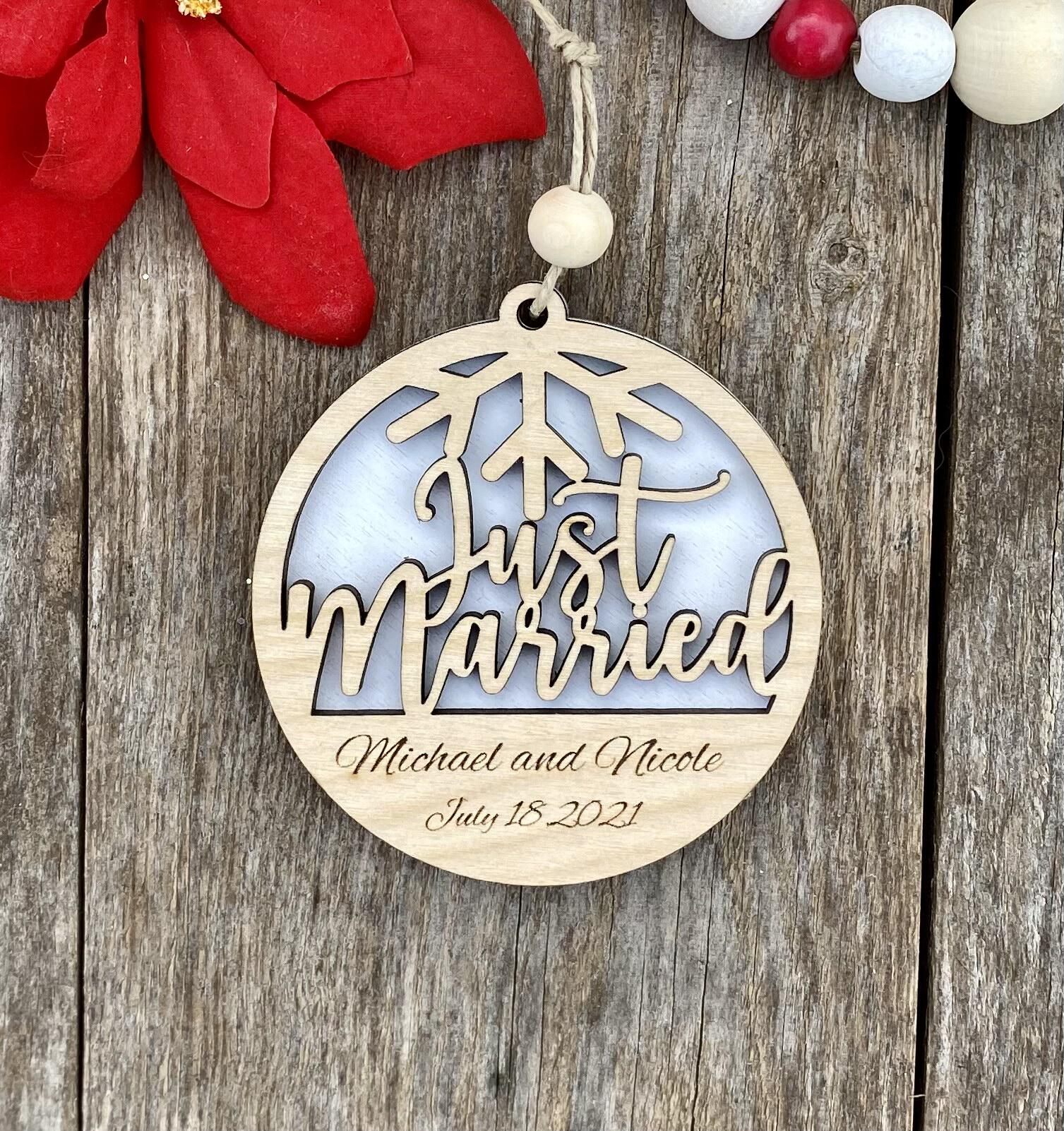 Home & Living Home Decor Ornaments Just Married Personalized