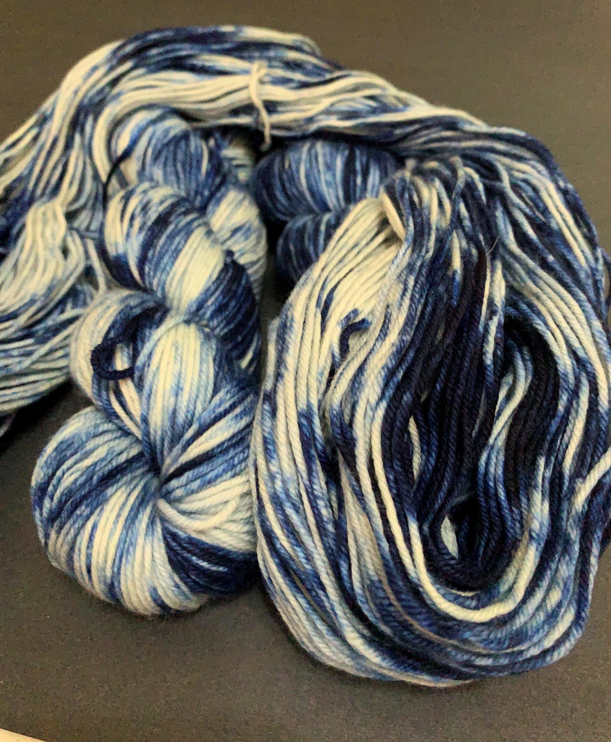 Hand Dyed Yarn, Superwash Merino Wool, Blue, Black, White