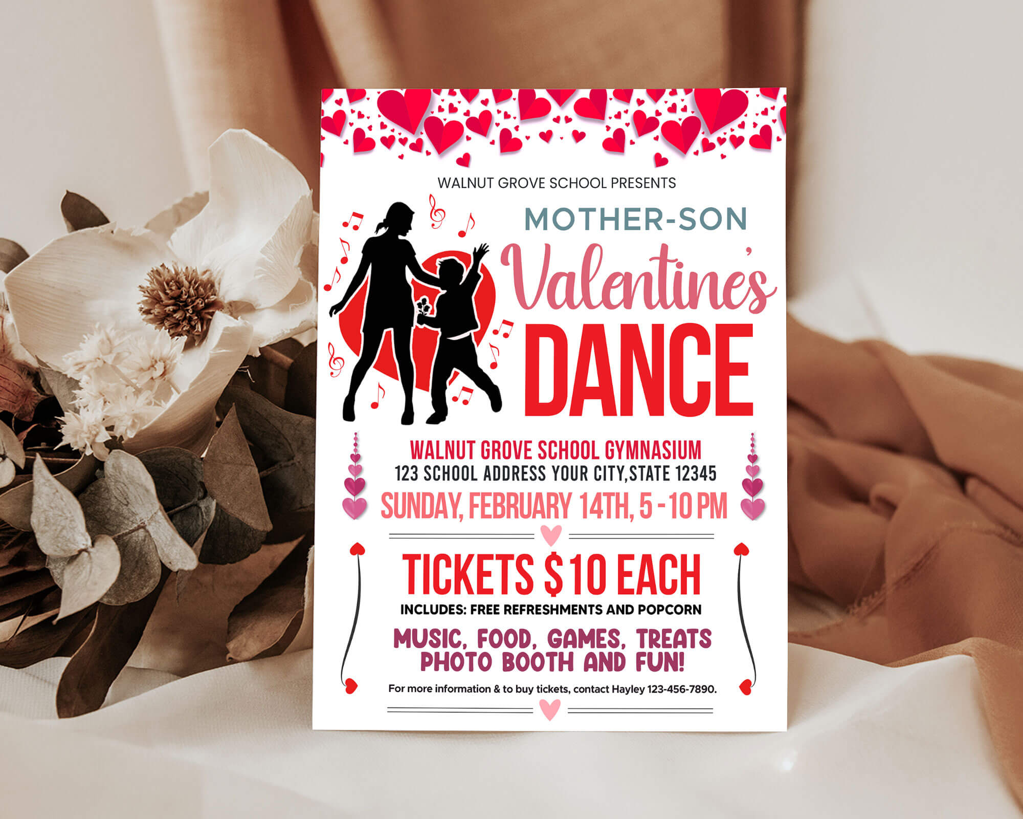 Diy School Mother Son Valentine's Day Dance Flyer Template