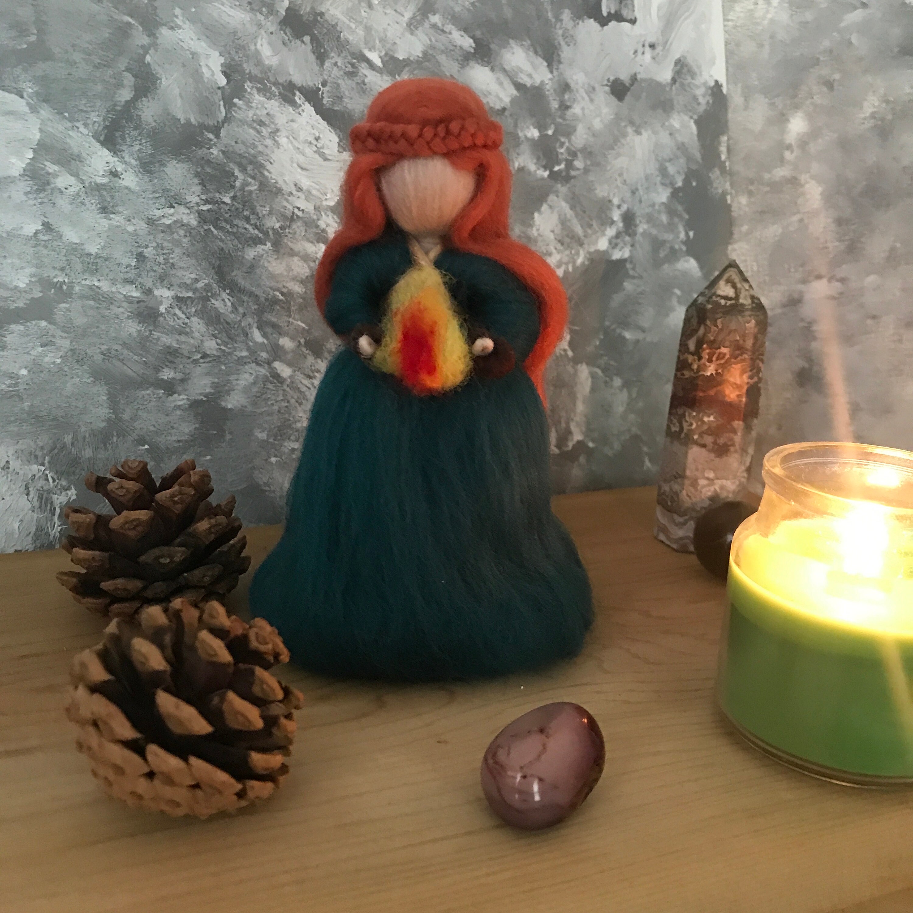 Brigid goddess needle felted figurine art doll Imbolc decoration