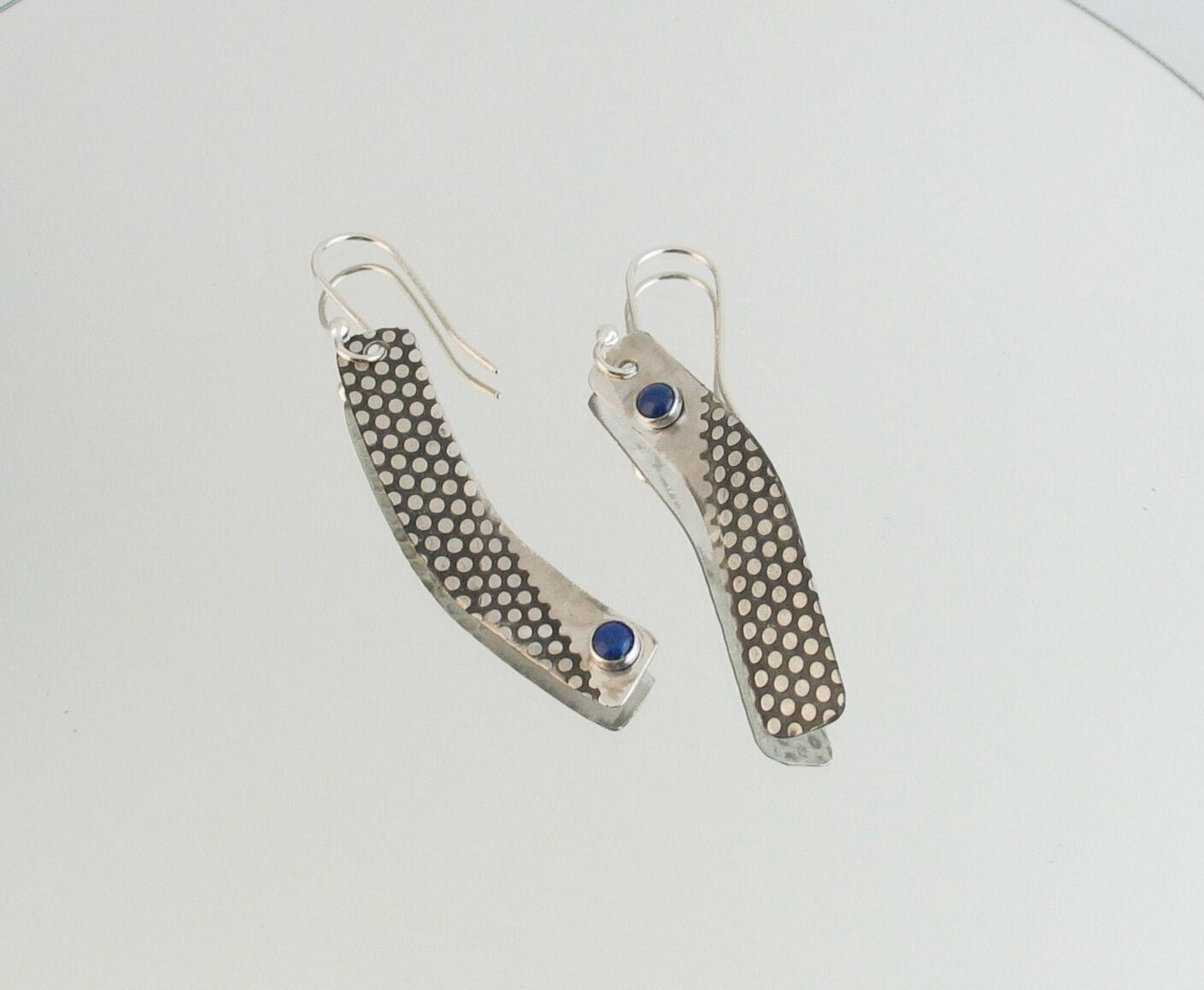 Blue Lapis Lazuli and 925 Sterling Silver Dangle  Earrings