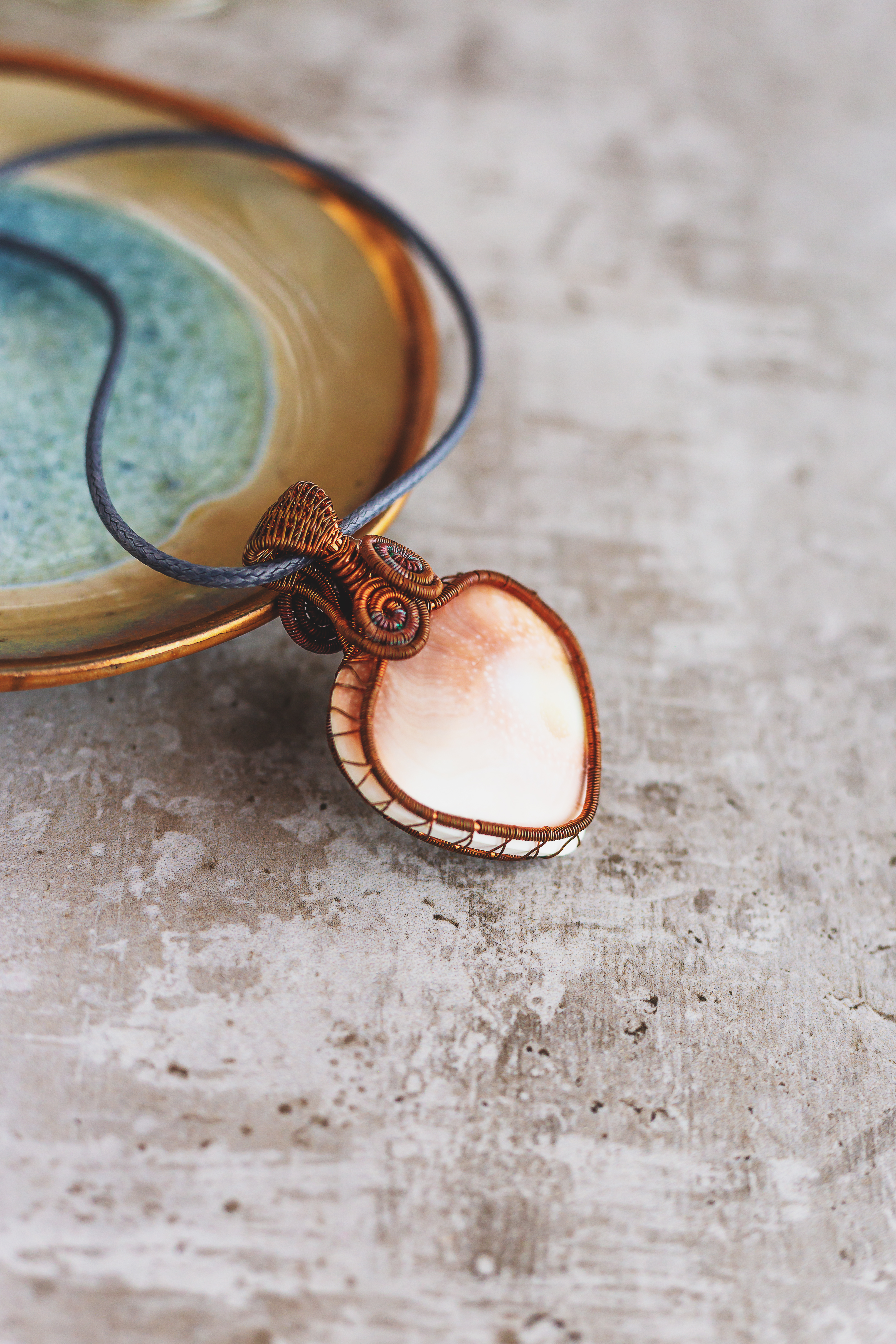 Shiva Eye wire wrapped pendant in Antiqued Copper