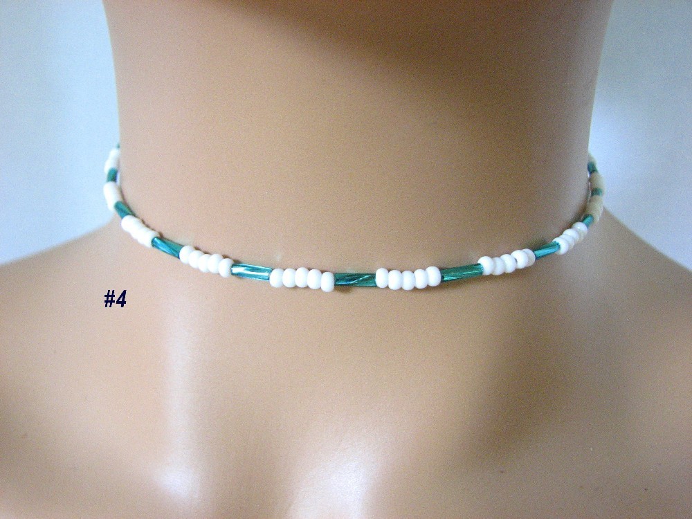 seed bead choker necklace gift for her turquoise necklace women necklace, Turquoise-white-gold wide beadwork choker necklace