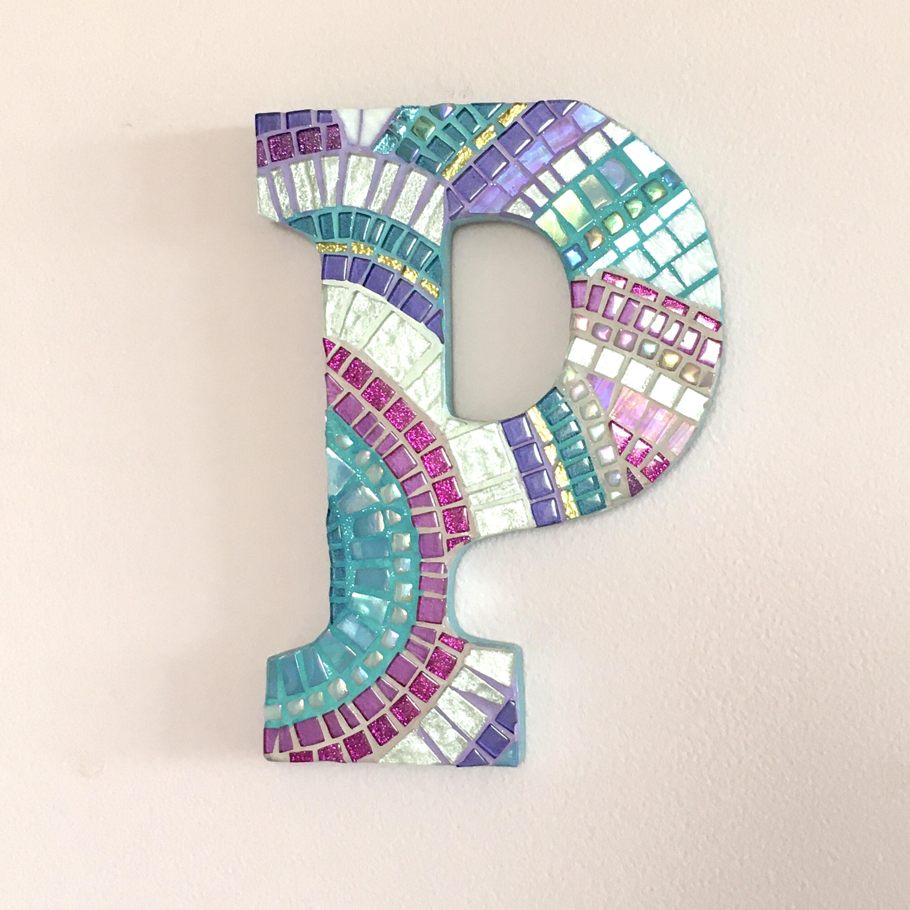 Decorative Mosaic Wall Letter P, Unique Initial Art for Girls Room