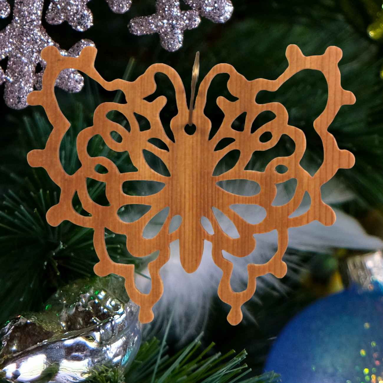 Handcrafted Victorian Style Wooden Fretwork Butterfly Christmas Tree Ornament Made Inn USA