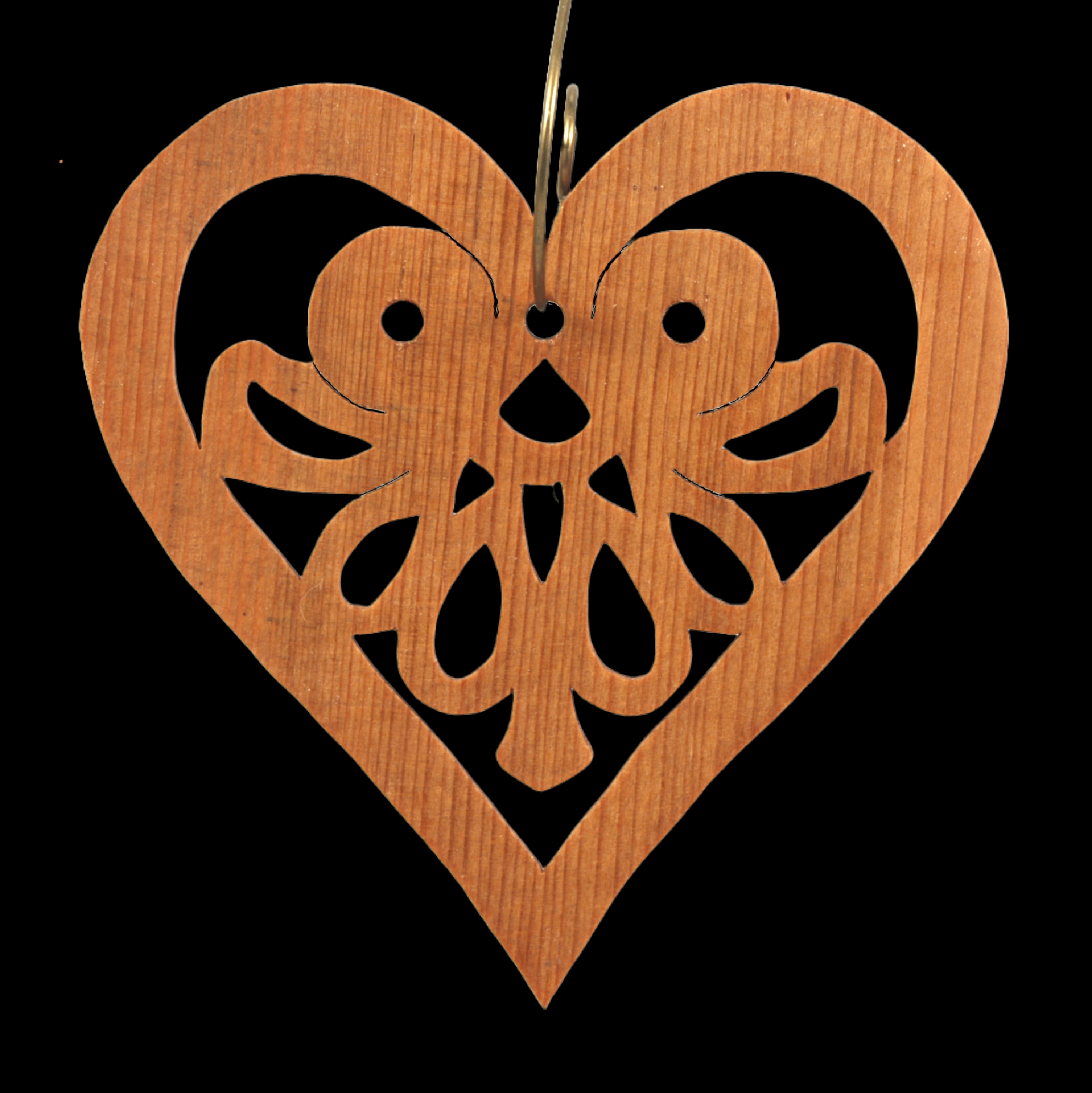 Handcrafted Wooden Victorian Style Heart Christmas Tree Ornament - Made In USA