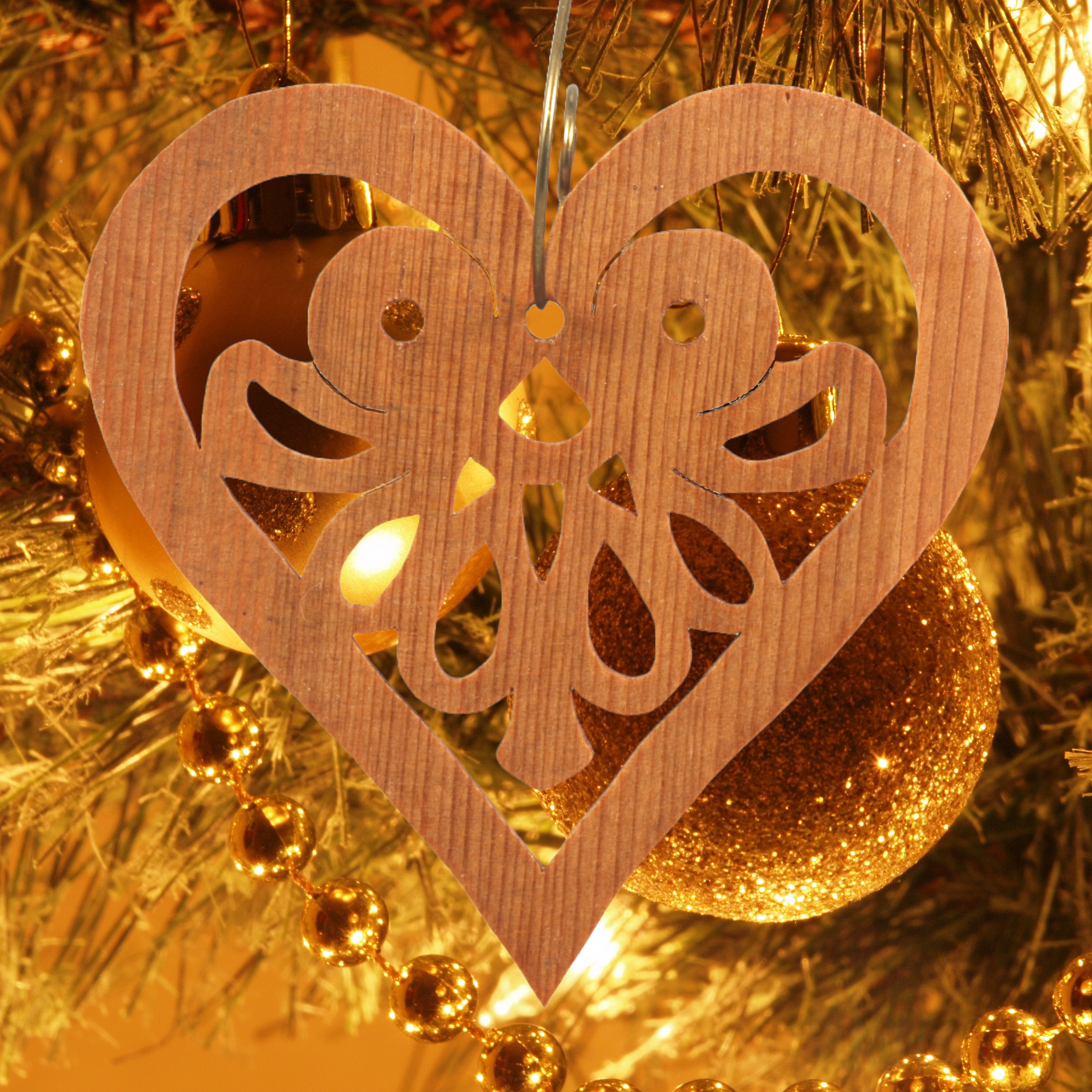 Handcrafted Wooden Victorian Style Heart Christmas Tree Ornament - Made In USA