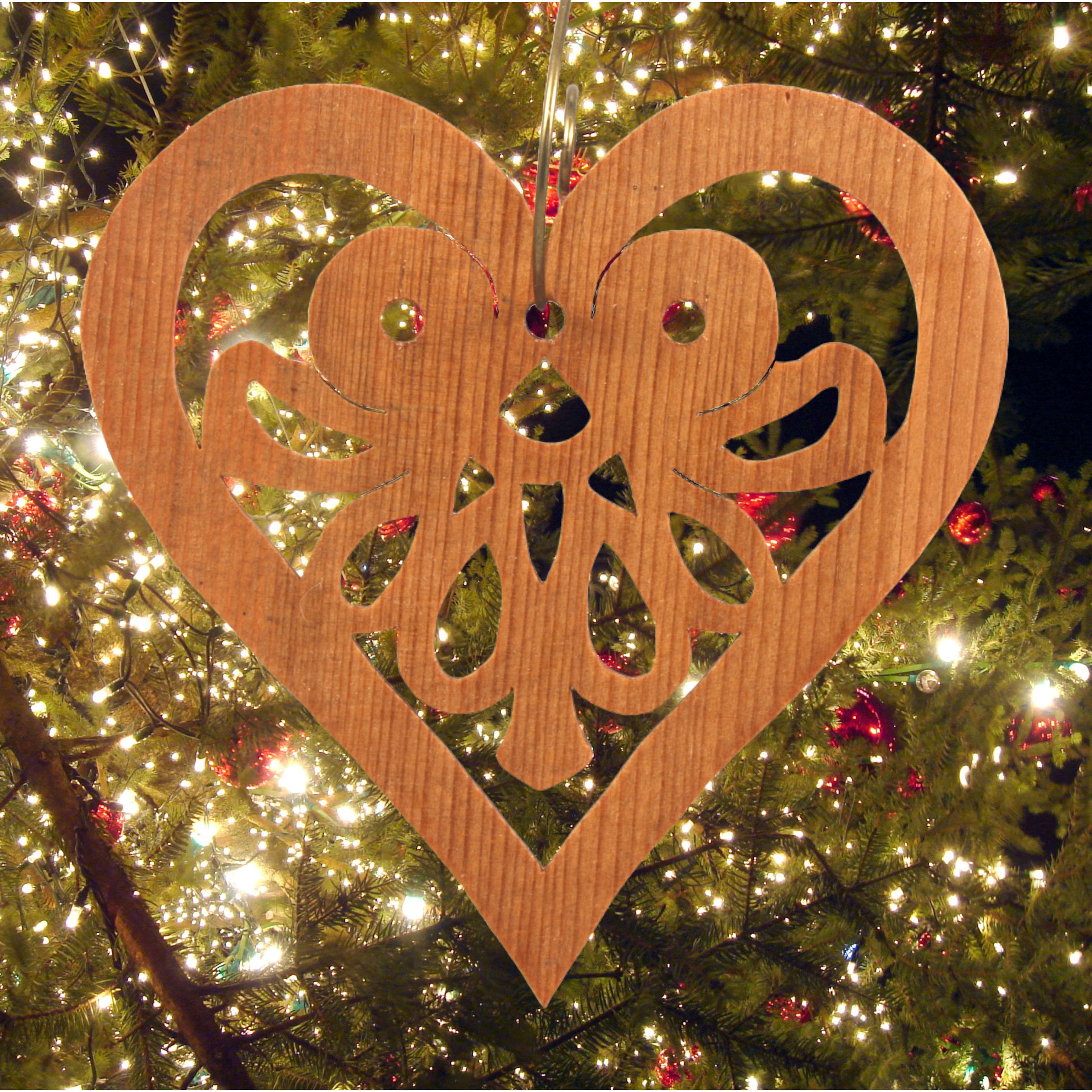 Handcrafted Wooden Victorian Style Heart Christmas Tree Ornament - Made In USA