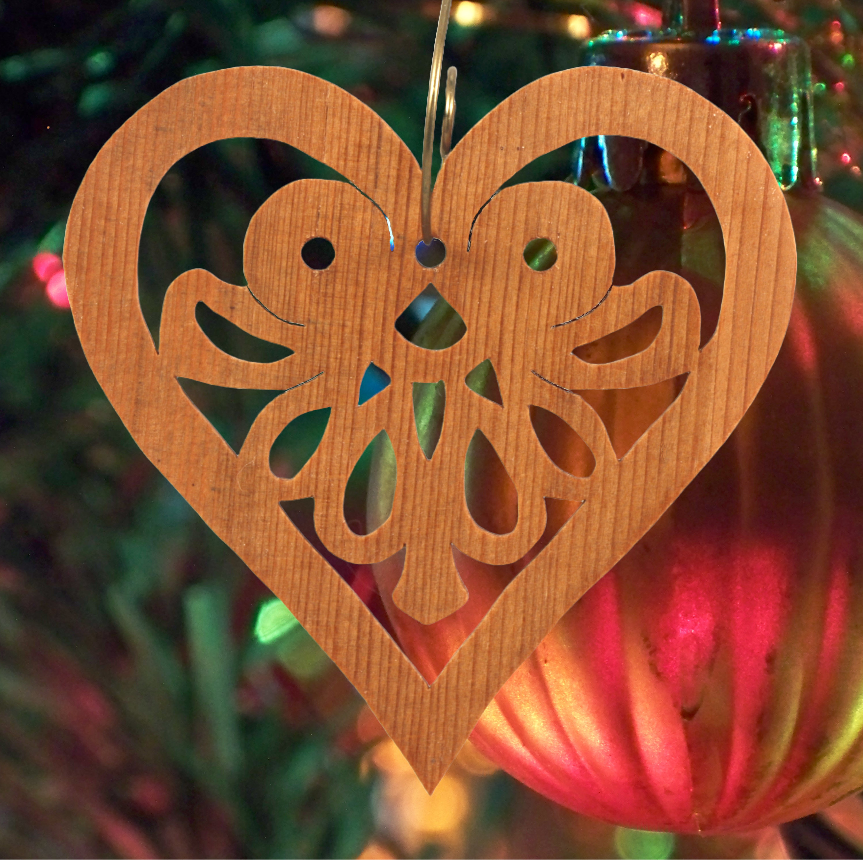Handcrafted Wooden Victorian Style Heart Christmas Tree Ornament - Made In USA