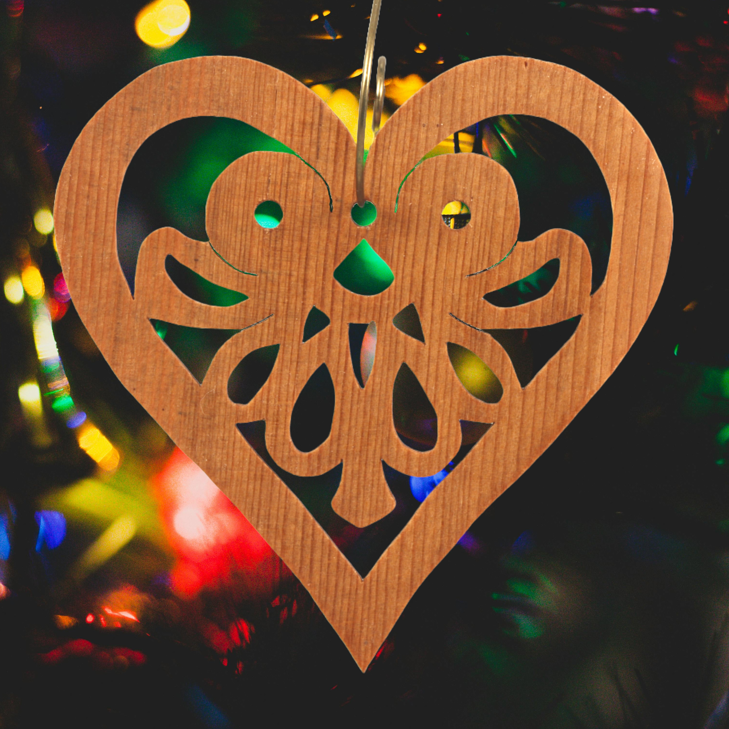 Handcrafted Wooden Victorian Style Heart Christmas Tree Ornament - Made In USA