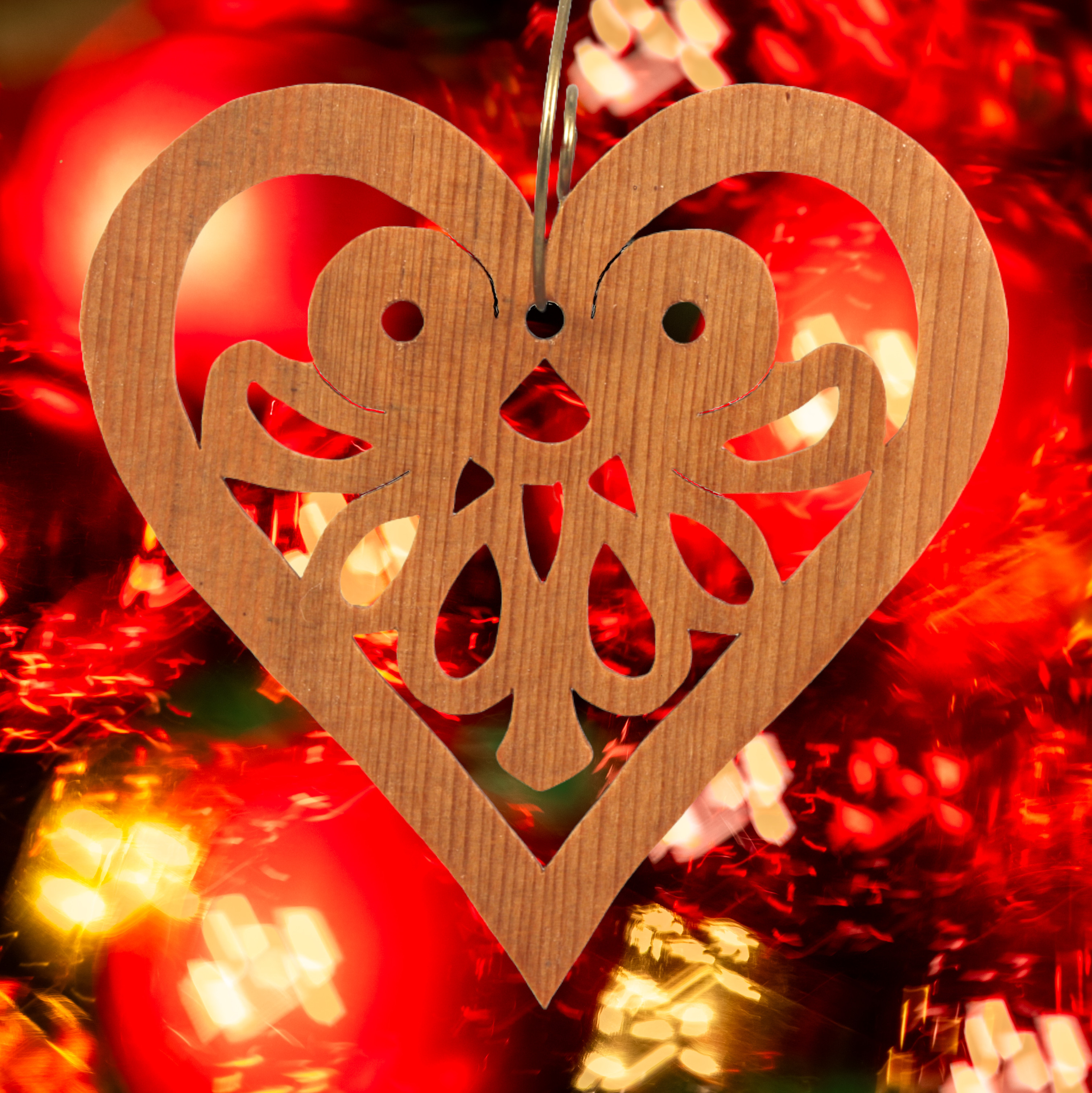 Handcrafted Wooden Victorian Style Heart Christmas Tree Ornament - Made In USA