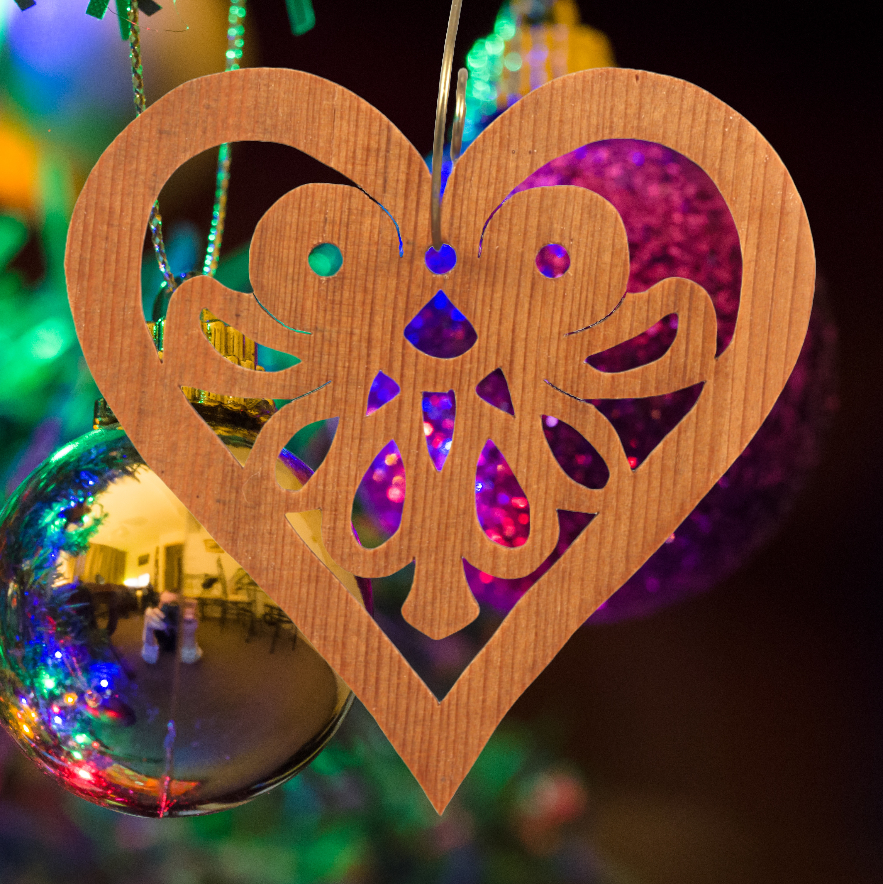 Handcrafted Wooden Victorian Style Heart Christmas Tree Ornament - Made In USA