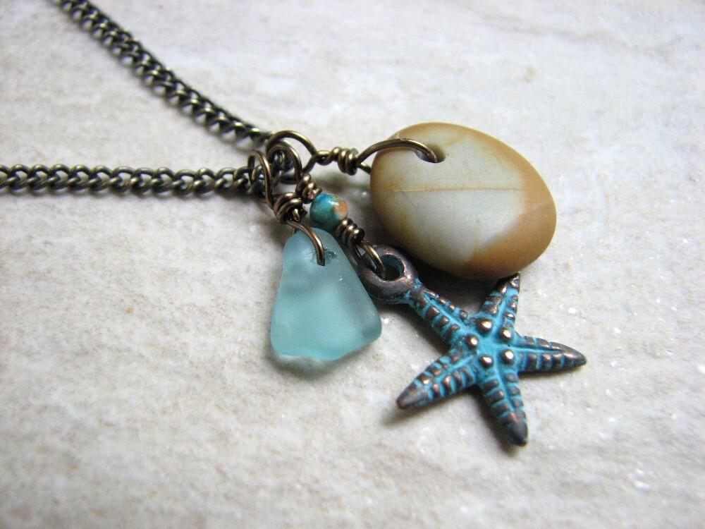 sea glass and beach rock pendant