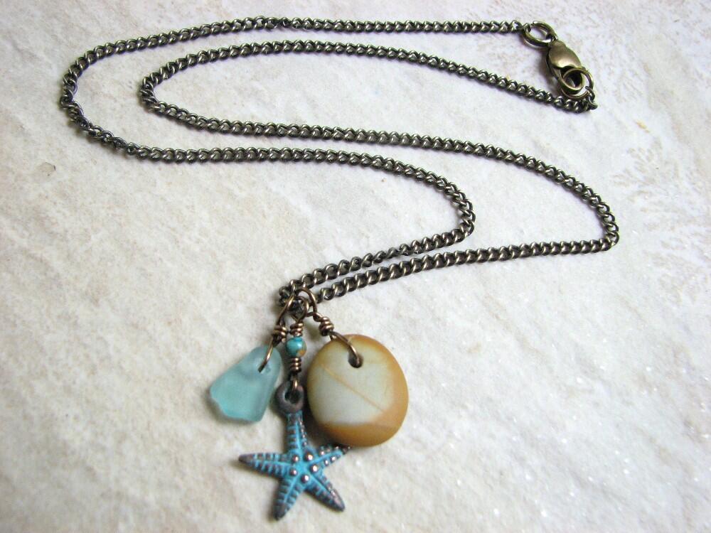 rustic brass chain  beach necklace