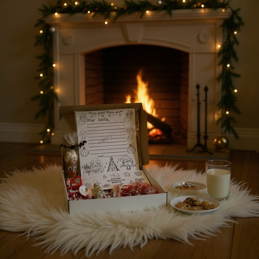 Dear Santa Letter Kit beside milk & cookies by fireplace — handmade Christmas Eve keepsake for cozy family traditions. Dear Santa Letter Kit beside milk & cookies by fireplace — handmade Christmas Eve keepsake for cozy family traditions.