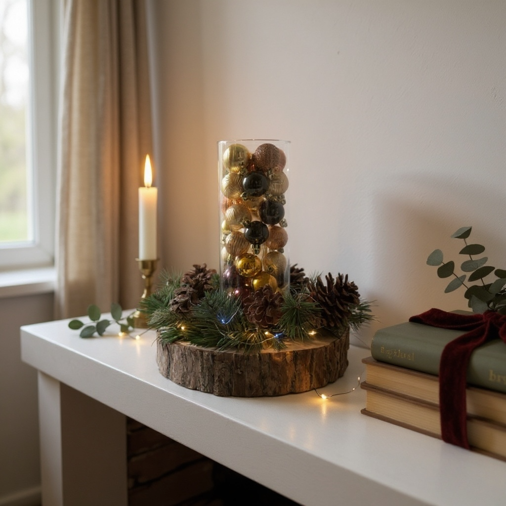 Cozy handcrafted centerpiece styled on a mantel with candlelight and greenery; artisan-made accent for any holiday home setting. Cozy handcrafted centerpiece styled on a mantel with candlelight and greenery; artisan-made accent for any holiday home setting.