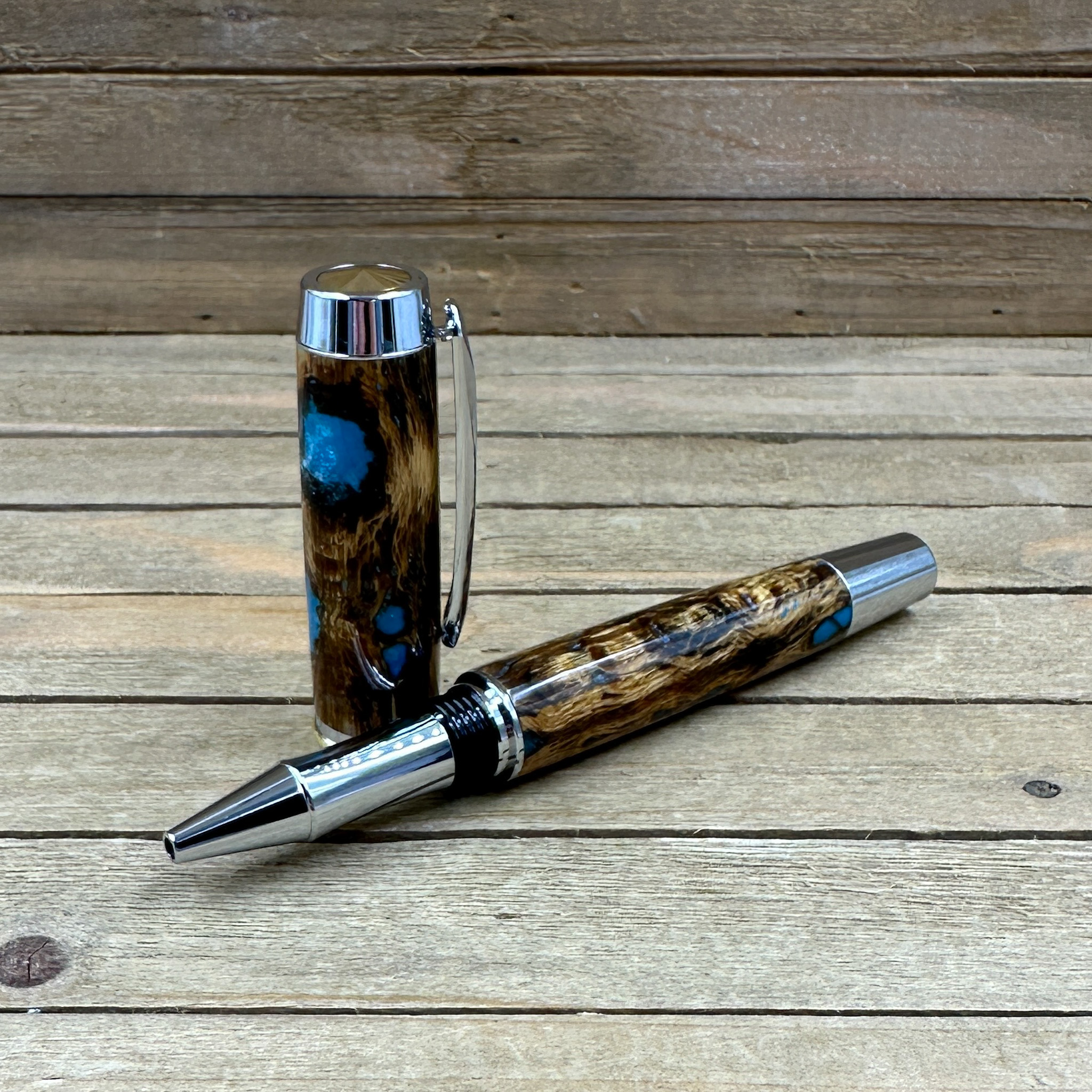 Capped rollerball pen made with cholla cactus skeleton cast in resin  Capped rollerball pen made with cholla cactus skeleton cast in resin
