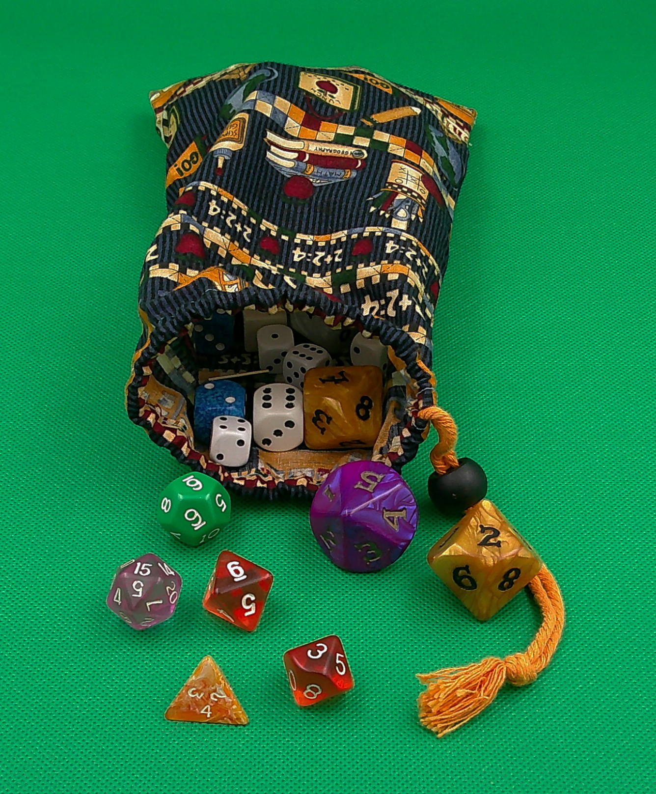 Another angle showing the dice in the bag. Another angle showing the dice in the bag.