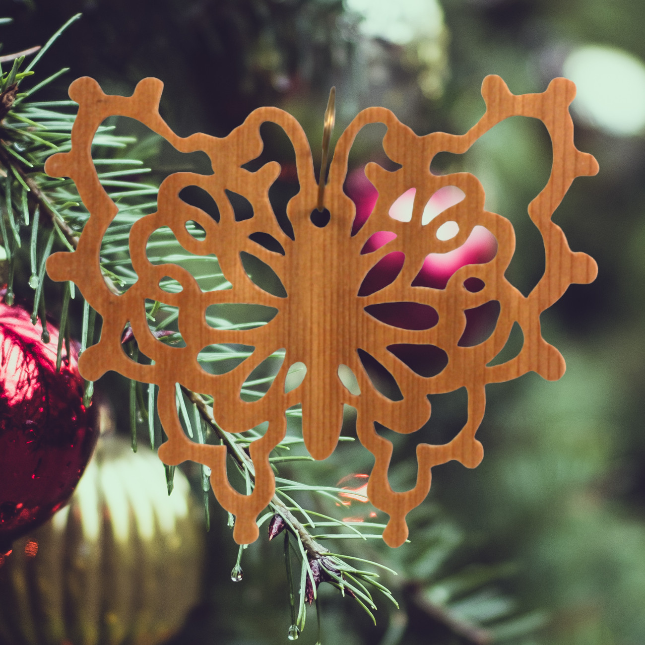 Handcrafted Victorian Style Wooden Fretwork Butterfly Christmas Tree Ornament Made Inn USA