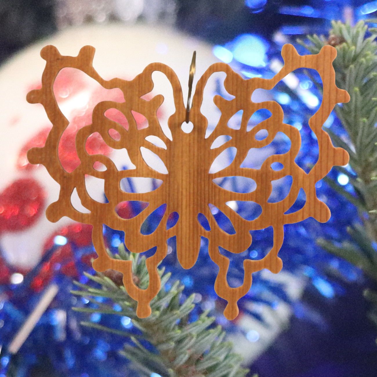Handcrafted Victorian Style Wooden Fretwork Butterfly Christmas Tree Ornament Made Inn USA