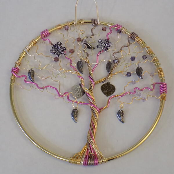 Beaded In Brass Base Wire Tree Sculpture Wire Type Sculpture By