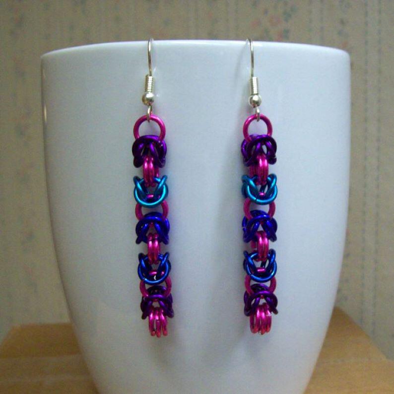 Chainmaille Byzantine Earrings, Assorted Colors