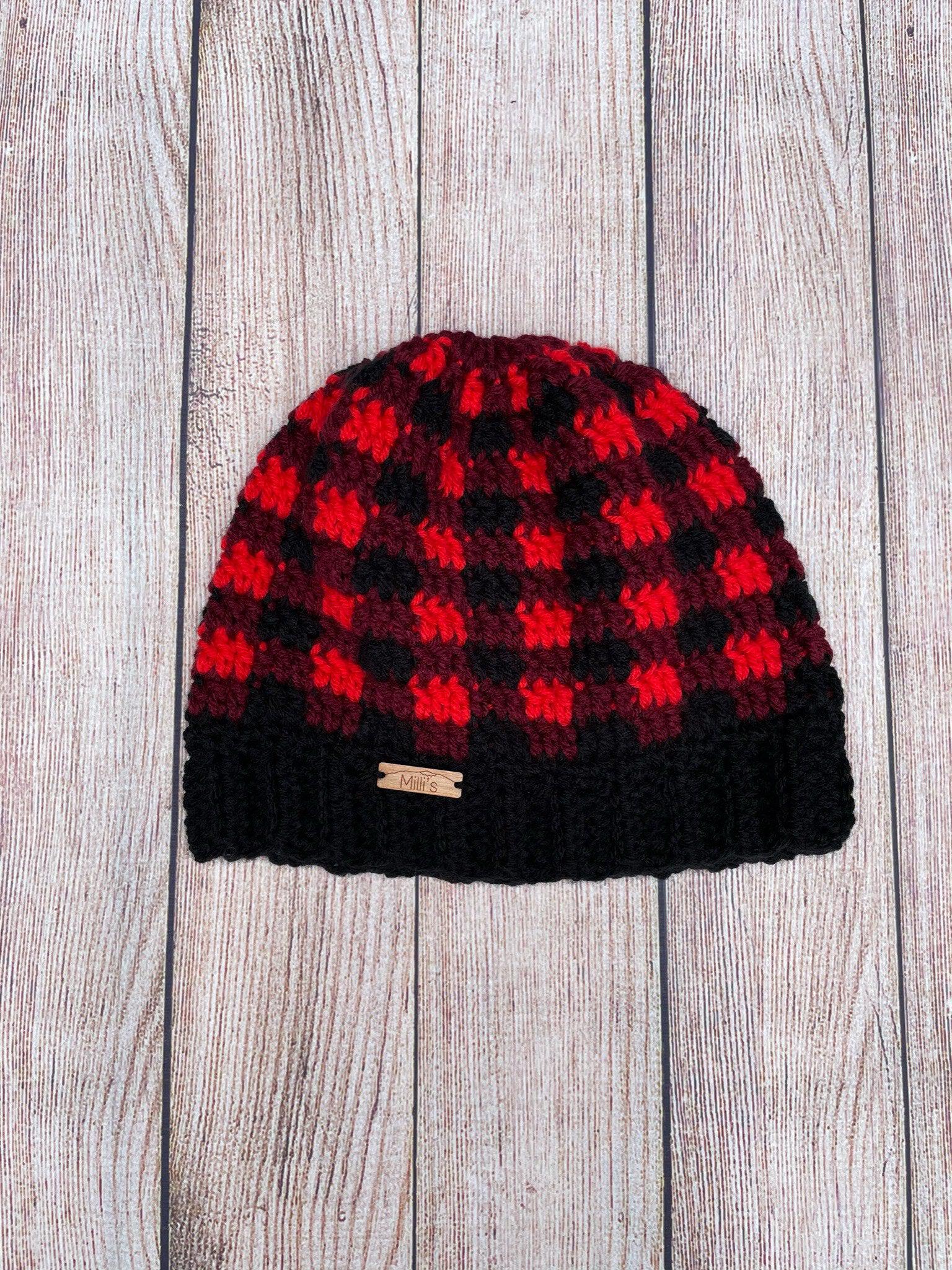 Buffalo Plaid Beanie, Lumberjack Beanie, Plaid Hat, good Women's Beanie, Wool Hat, Chunky Knits, Red and Black Hat