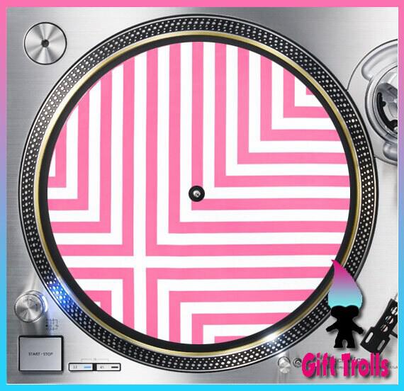 Products Pink and White Stripes Turntable Slipmat 12" LP Record Player, DJ Slipmat 16oz