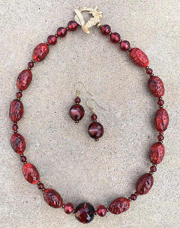 Necklace Set | 1950s Czech and 1960s Japanese glass beads, Cherry Brand  ruby rounds