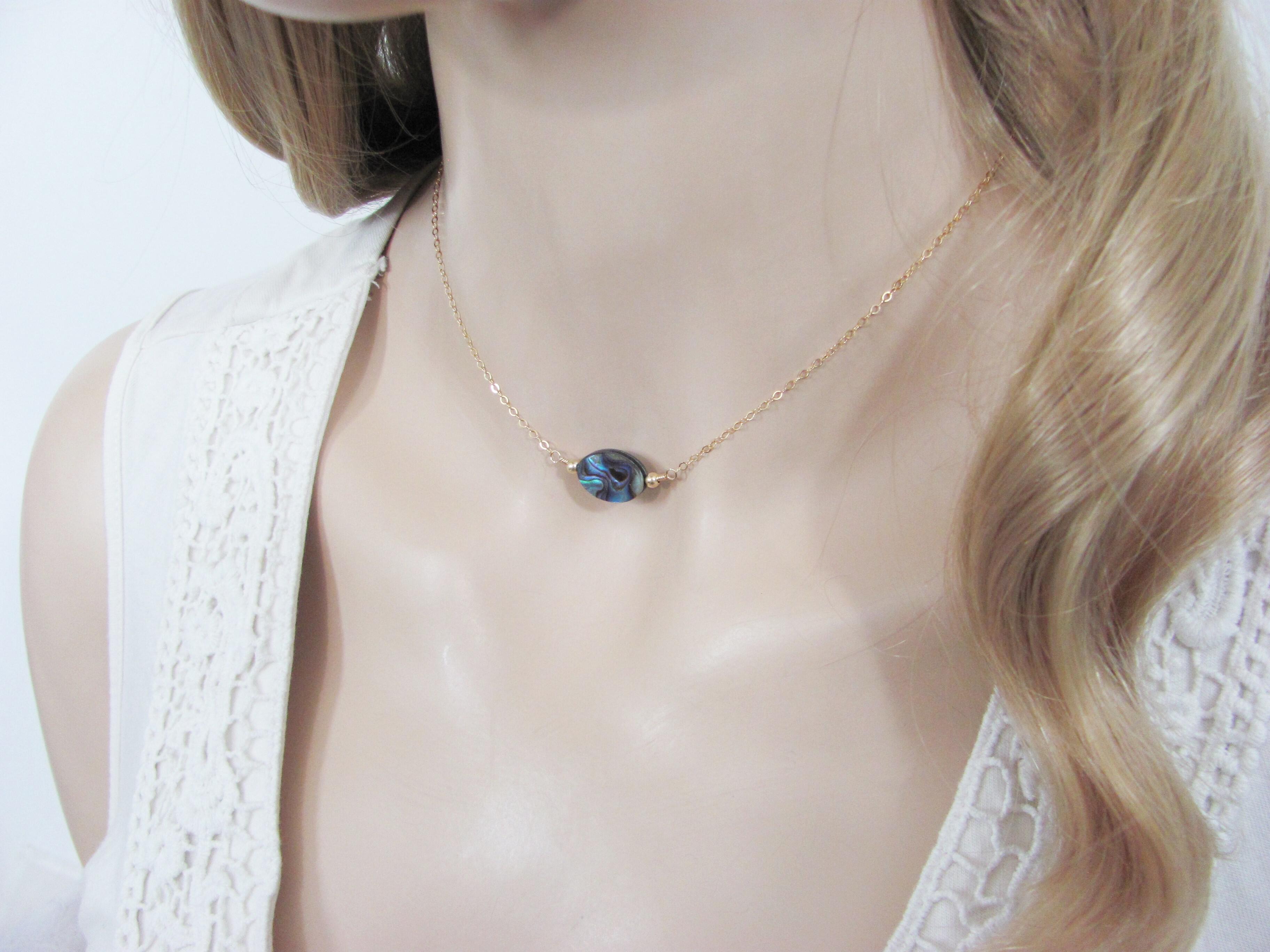 Dainty Choker Necklace with Abalone Paua Shell