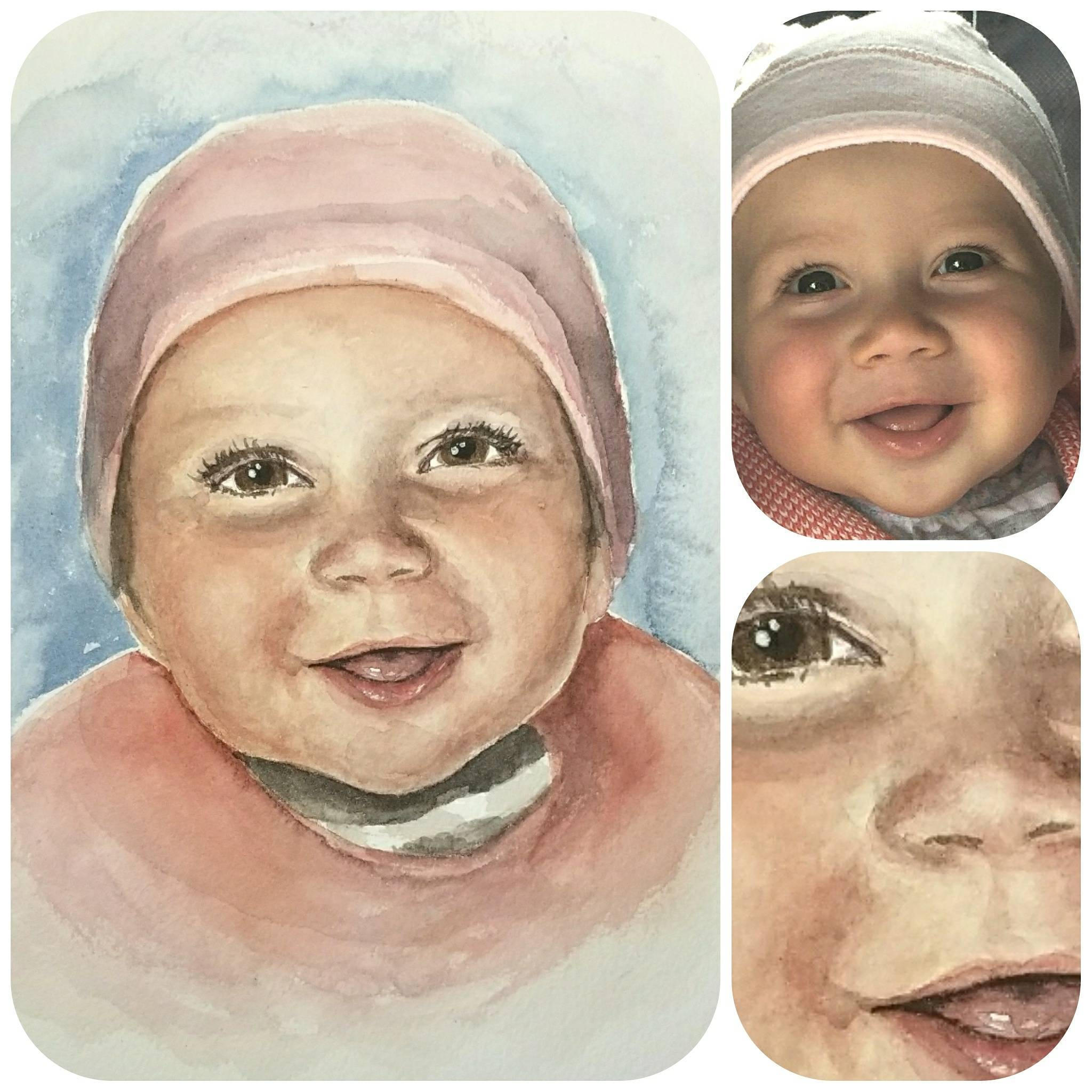 Baby handmade portrait newborn hand cheapest painted portrait personal child art portrait kids watercolor commission portrait custom kids portrait