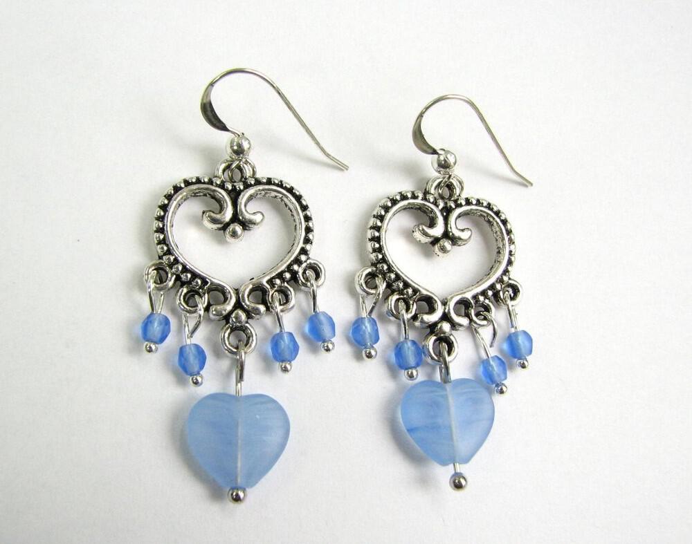blue heart chandelier earrings