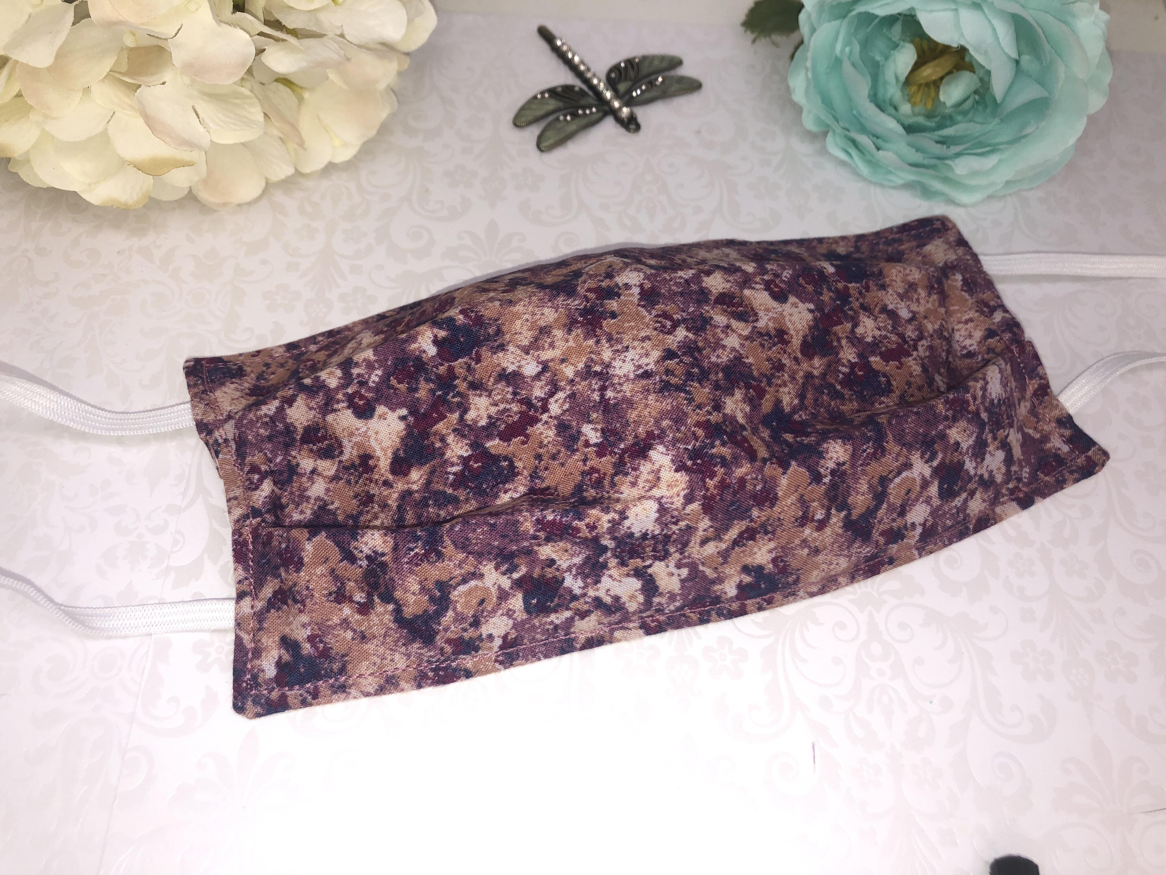 Hand Made Purple Pink Marble Cotton Face Mask With Elastic