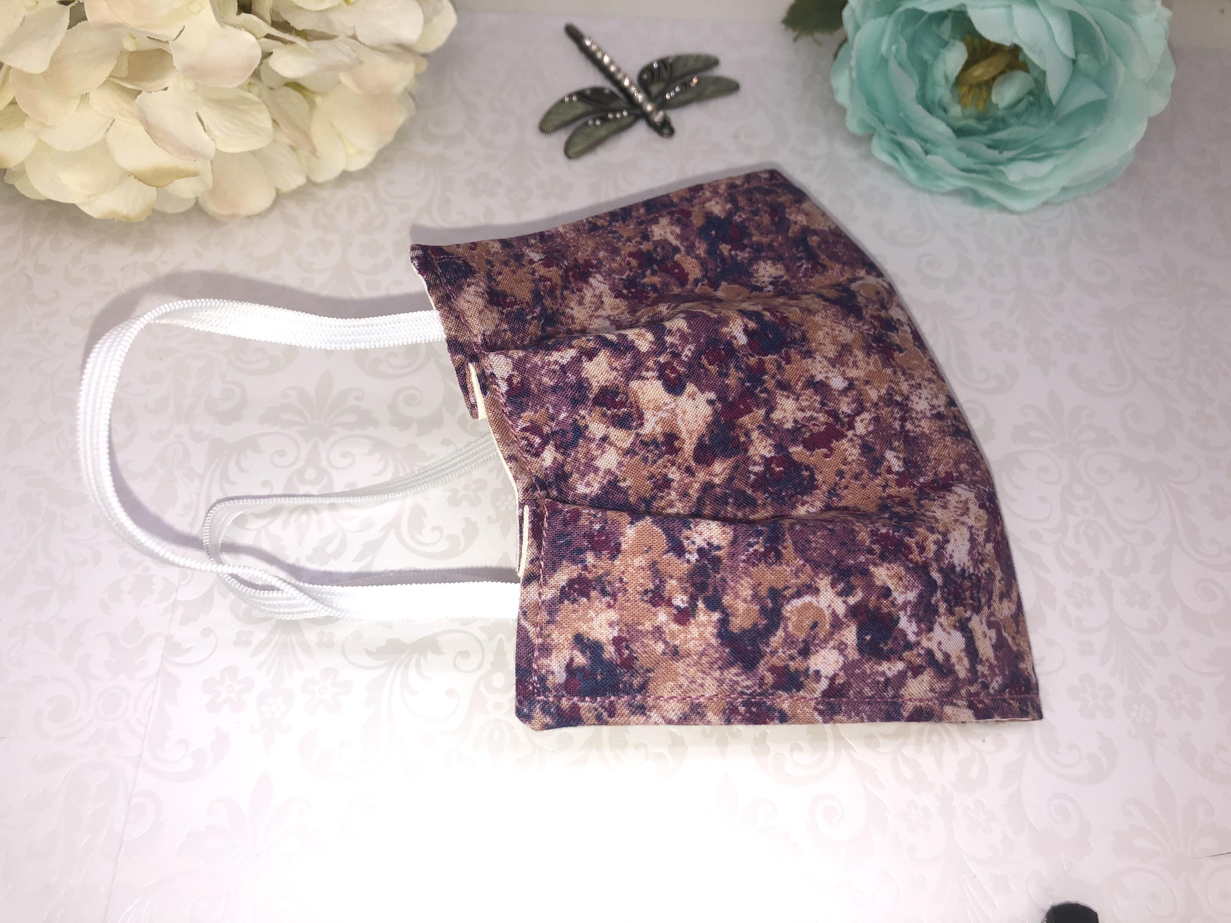 Hand Made Purple Pink Marble Cotton Face Mask With Elastic