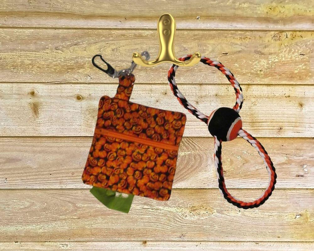 pumpkin Dog poop bag holder little pumpkins autumn orange and black lined with orange  zipper close made in USA