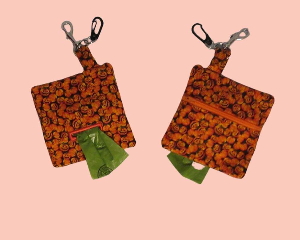 pumpkin Dog poop bag holder little pumpkins autumn orange and black lined with orange  zipper close made in USA