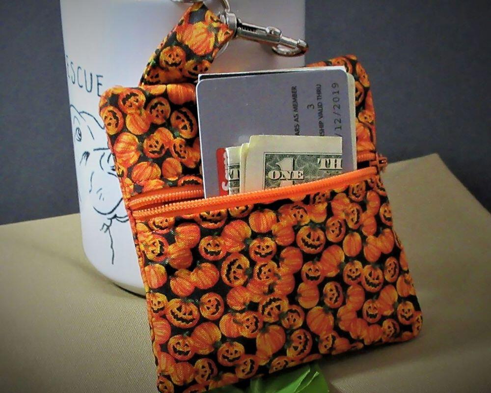 pumpkin Dog poop bag holder little pumpkins autumn orange and black lined with orange  zipper close made in USA