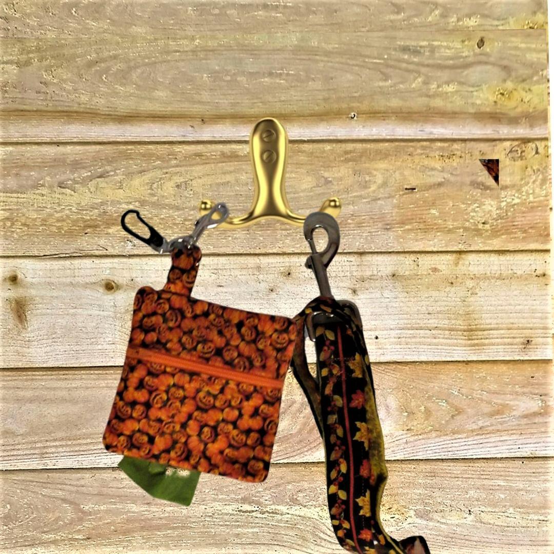 pumpkin Dog poop bag holder little pumpkins autumn orange and black lined with orange  zipper close made in USA