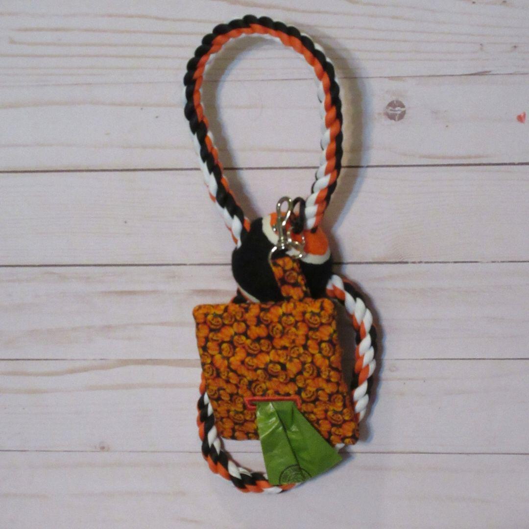 pumpkin Dog poop bag holder little pumpkins autumn orange and black lined with orange  zipper close made in USA