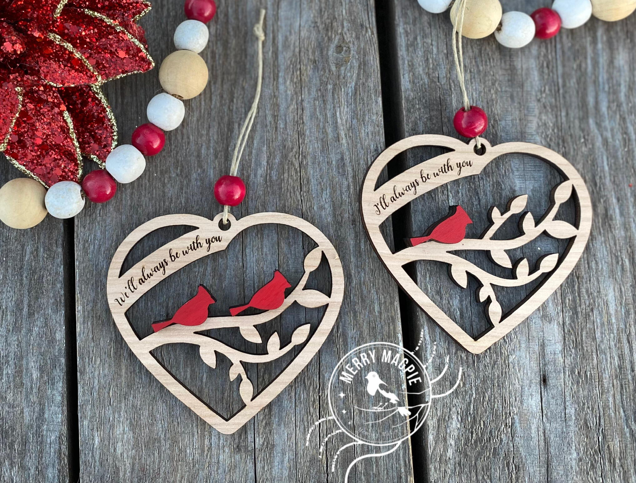 Home & Living :: Home Decor :: Ornaments :: Cardinal Heart Memorial Wood  Christmas Ornament