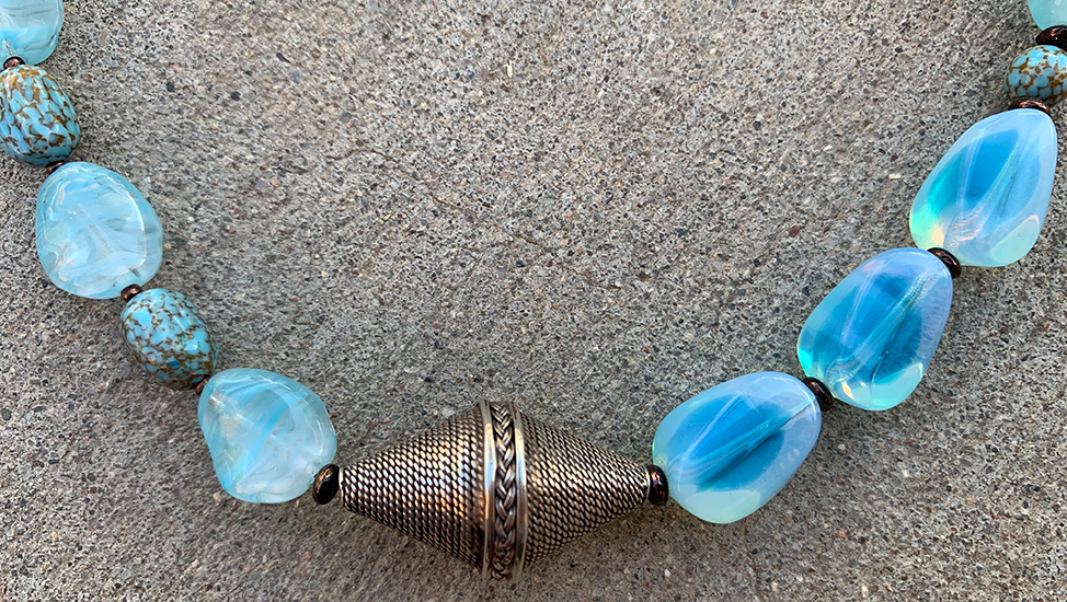 Multi-color glass bead chain necklace - Vintage Renude