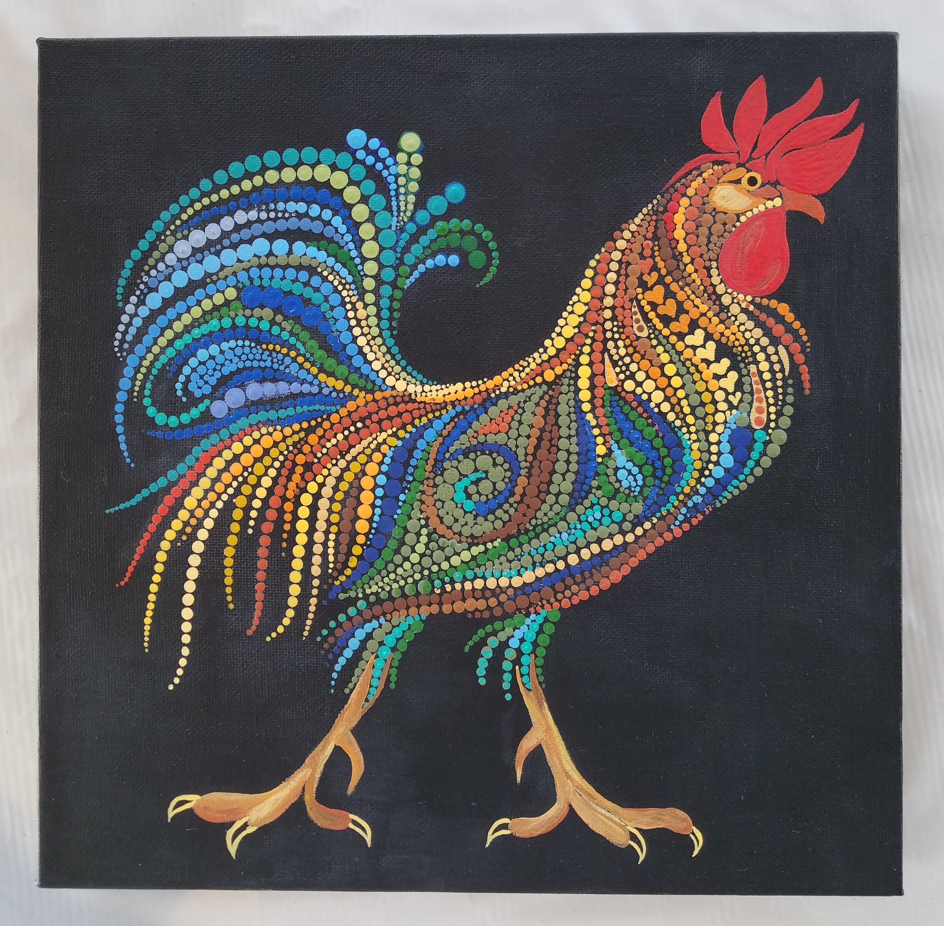 Rooster Dot Art Print on Wood