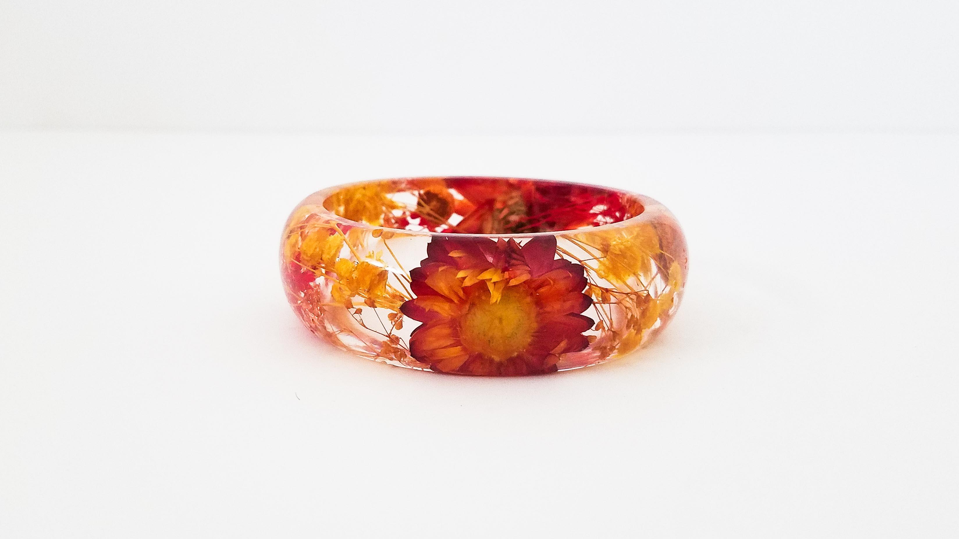 Resin Bangle Bracelet Preserved Dried Flowers Clear Resin with