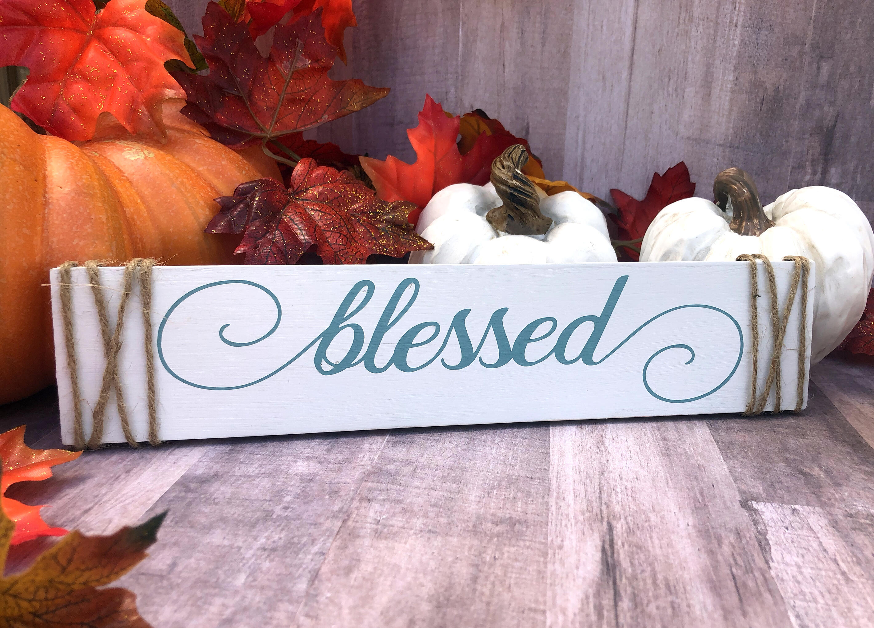 Grateful, Thankful, Blessed, Fall Wood Signs with twine