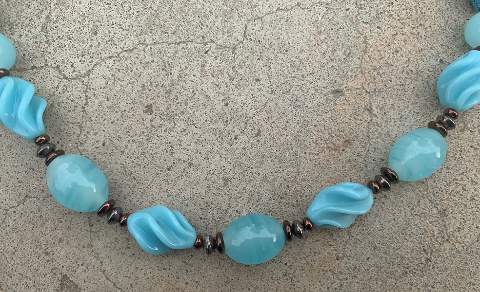 Buy Avalaya Chunky Blue Glass and Shell Bead Necklace - 70cm L at Amazon.in