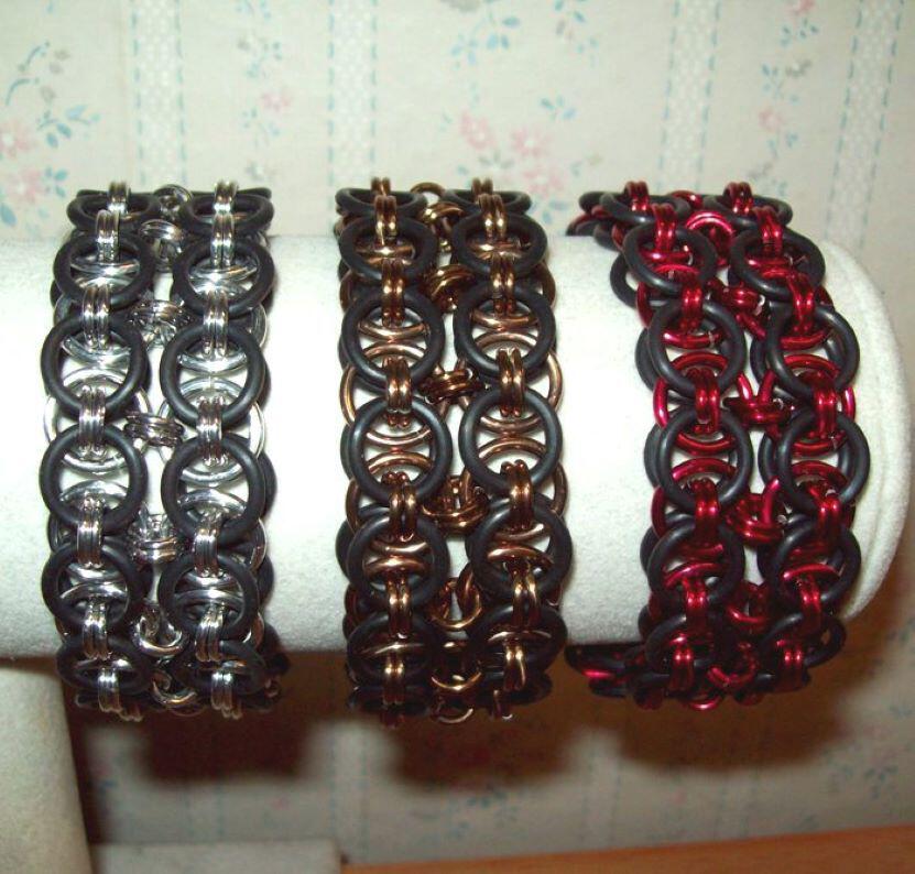 Chainmaille Helm Weave Cuff Bracelet, Stretch