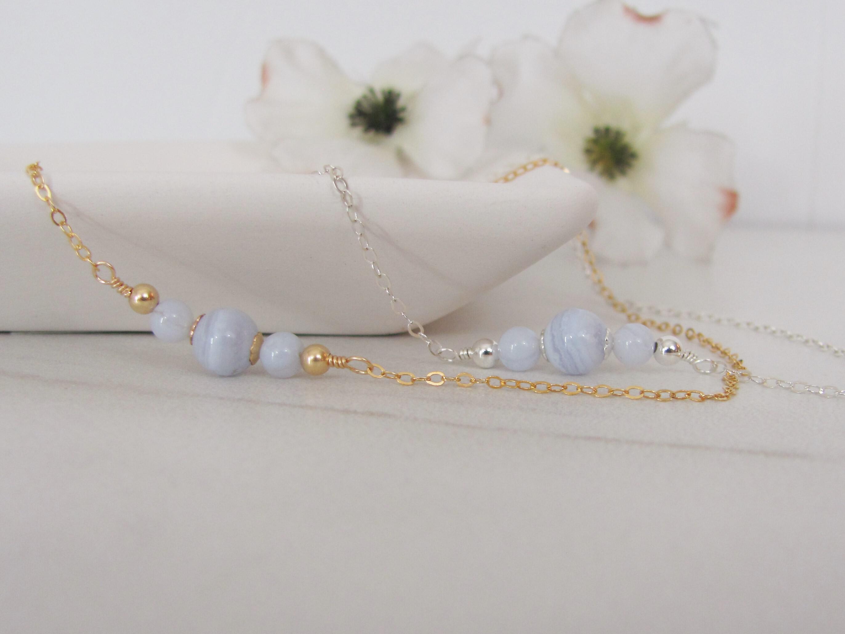 Dainty Choker Necklace with Natural Blue Lace Agate