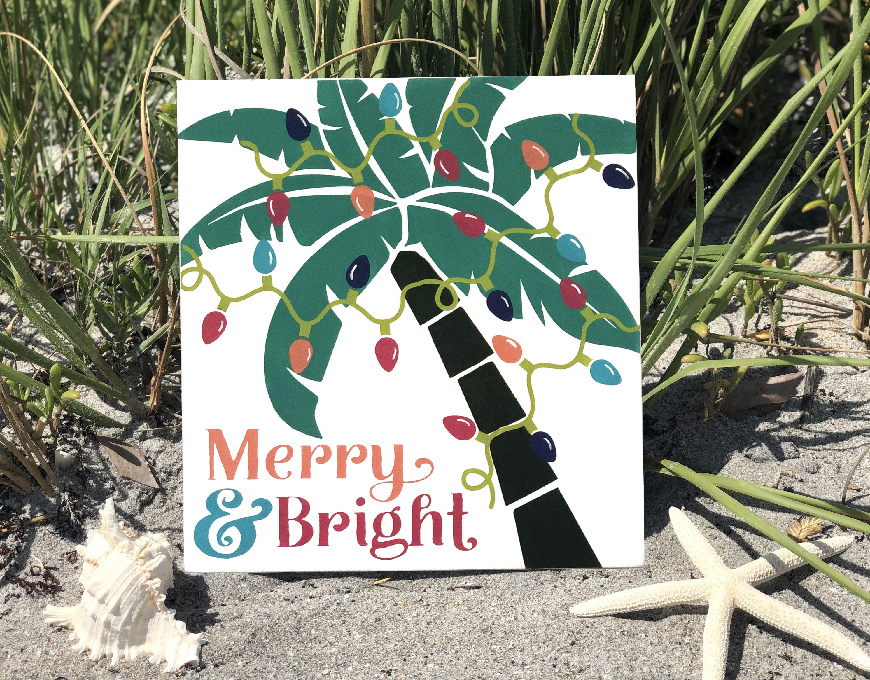 Merry And Bright Tropical Christmas Palm Tree Sign