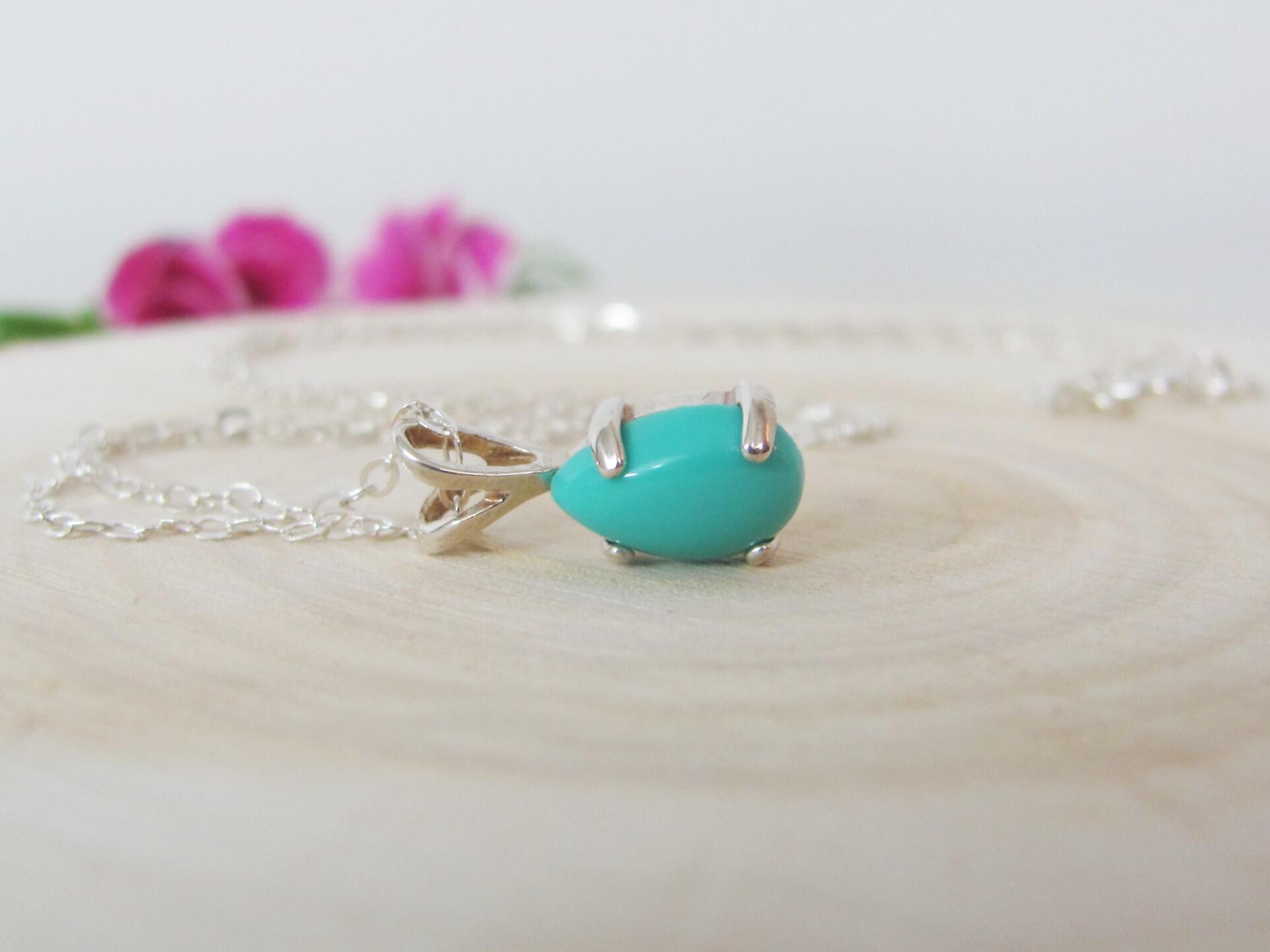 Sleeping Beauty Turquoise Pear Cut Necklace in Sterling Silver